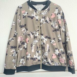 ECOWISH Women's Casual Floral Zip Up Bomber Jacket lightweight Size:XL